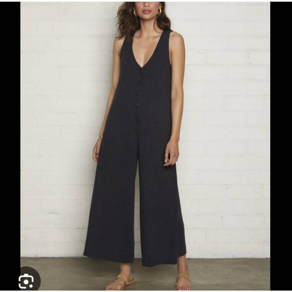 Rachel Palley Linen Rayon Jumpsuit Sz L Button Front Sleeveless Ankle Wide Leg - Picture 1 of 13